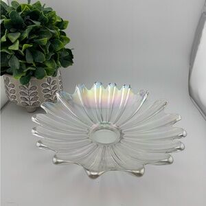FEDERAL GLASS 1960s MCM Celestial Iridescent Atomic Petals Round Bowl 11"